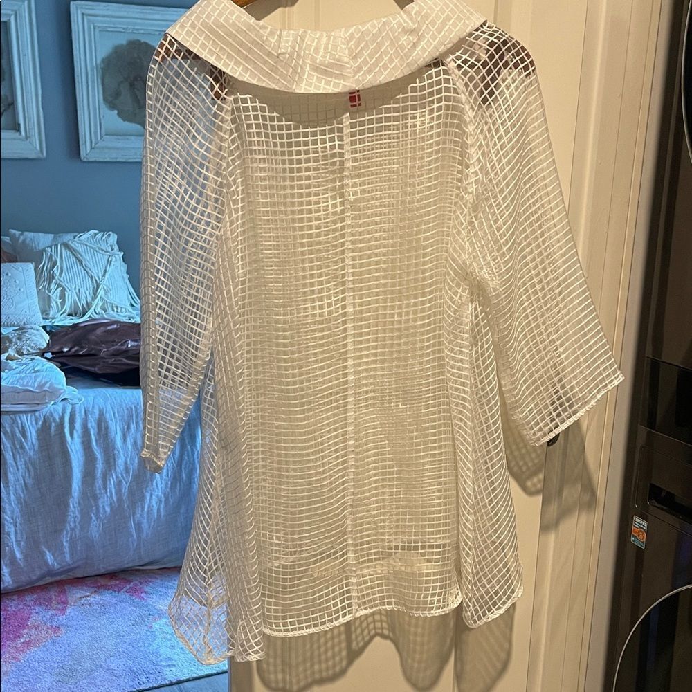 White Sheer Grid Pattern Top - image 5